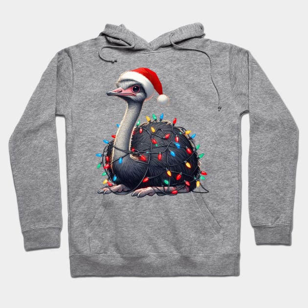 Ostrich Wrapped In Christmas Lights Hoodie by Chromatic Fusion Studio
